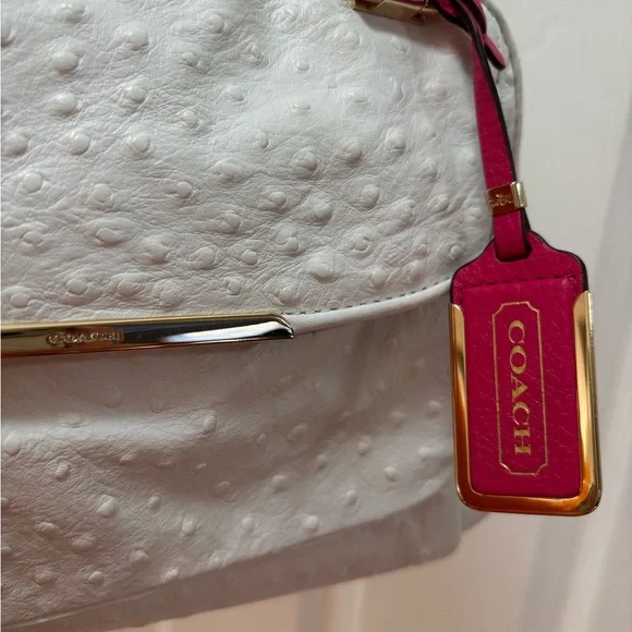 Coach A1482-30116 Madison Madeline Ostrich-Embossed White Leather Pink Trim BNOT - Picture 13 of 16